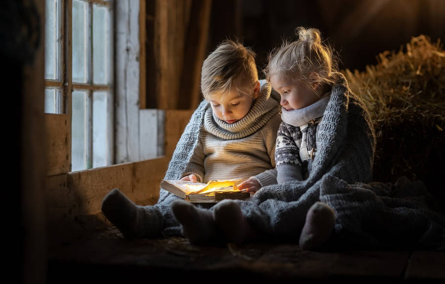 Cartoon Girl And Boy Reading. School boy and girl reading