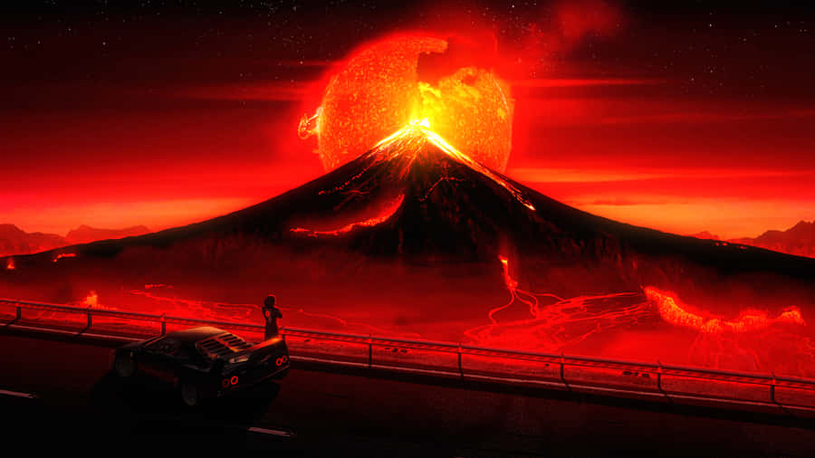 Cartoon Erupting Of Volcano With A Black Cloud Vector Illustration
